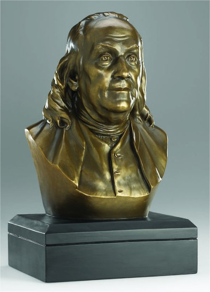 Ben Franklin Bust Bronze Sculptural Statue Inventor Head Portraiture